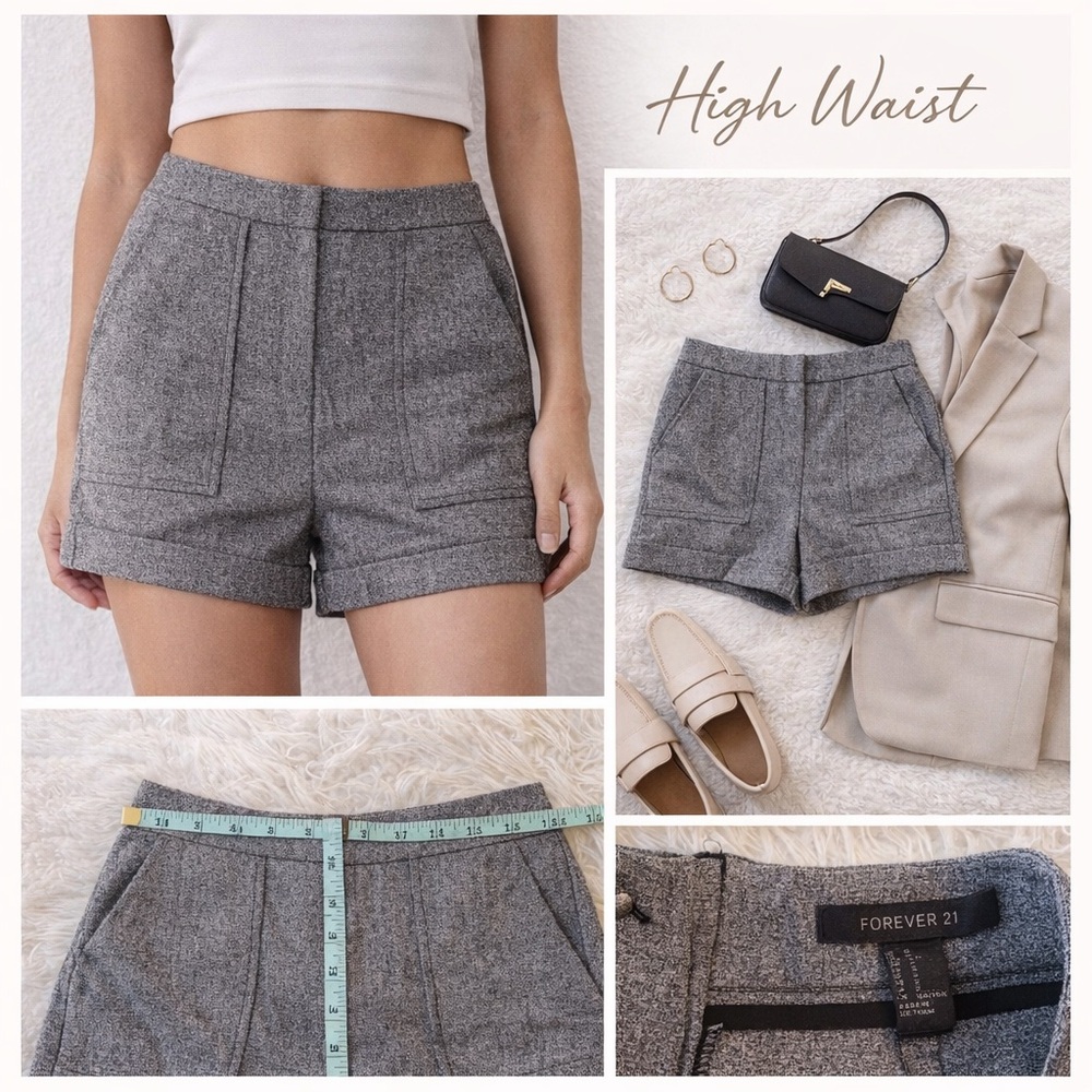 Forever 21 High Waist Tailored Shorts Gray Workwear Chic Pockets Size S